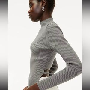 Aritzia Babaton sculpt knit tie back mock neck top in stone